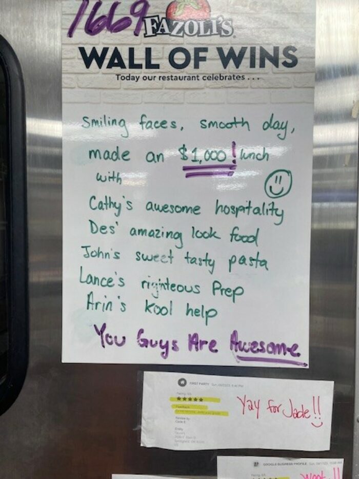 Wall Of Wins Fazoli's Jobs