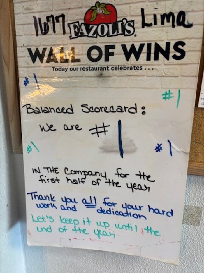 1677 Lima - Balanced Scorecard: We are #1 in the company for the first half of the year. Thank you all for you hard work and dedication. Let's keep it up until the end of the year!