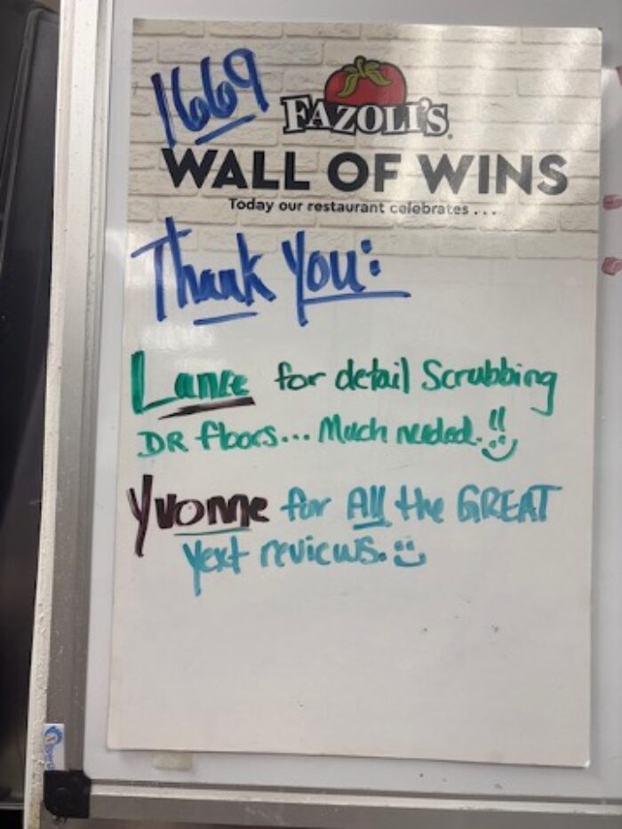 Thank You: Lance for detail scrubbing DR floors... Much Needed!! Yvonne for All the GREAT Yext Reviews. :)